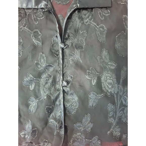 California Dynasty Black Floral Embroidered Vest Medium sheer Satin Collar Made - Picture 7 of 8